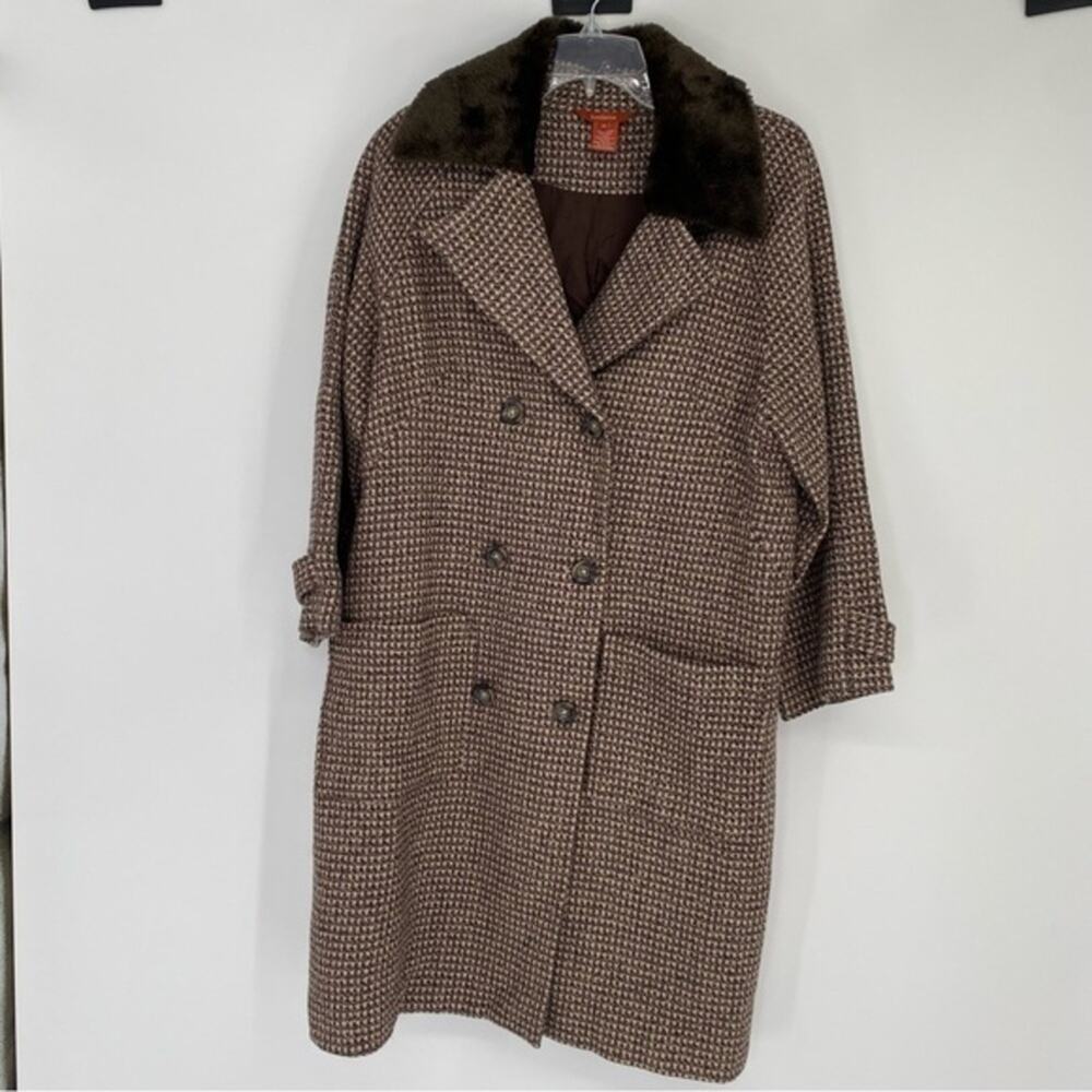 Sundance Brown Tweed Wool Blend Overcoat With Removable Faux Fur Collar Size M